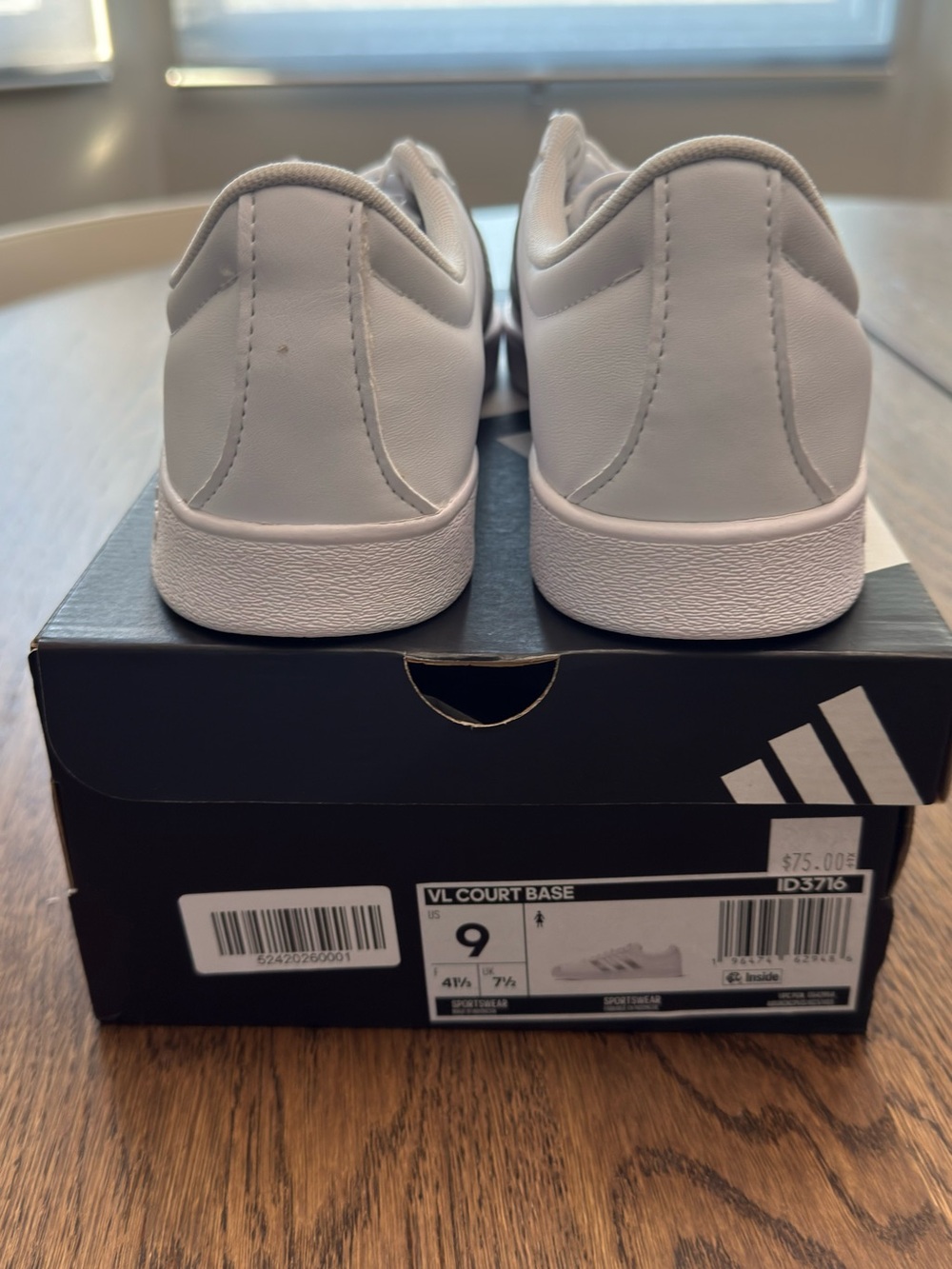 adidas VL Court Base Sneakers - Women's Size 9 - All White - NEW IN BOX - Picture 6 of 11